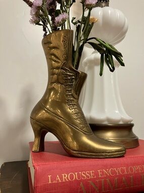 Vintage Brass Boot Vase – Victorian Style Shoe Planter
